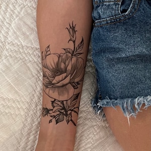 Temporary tattoo, Large floral realistic temp tattoo for women. Original art tattoo design