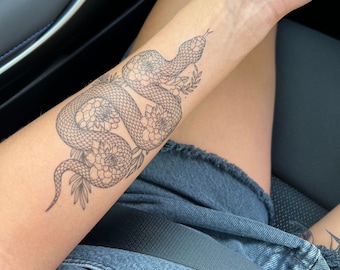 Temporary tattoo, Large snake realistic temp tattoo for women. Original art tattoo design