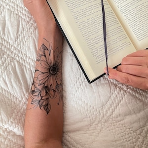 Temporary tattoo, Large floral realistic temp tattoo for women. Original art tattoo design