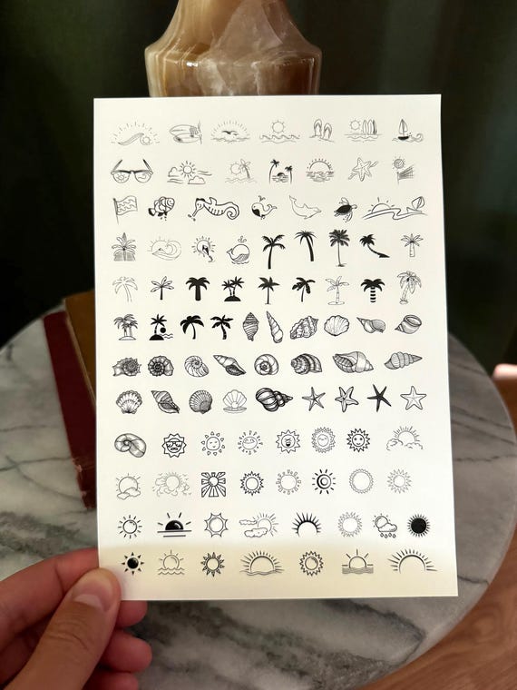Tiny Summer Temporary Tattoos Set of 97, Small Minimalist Fake Tattoos, Waterproof Cute Designs for Women and Men