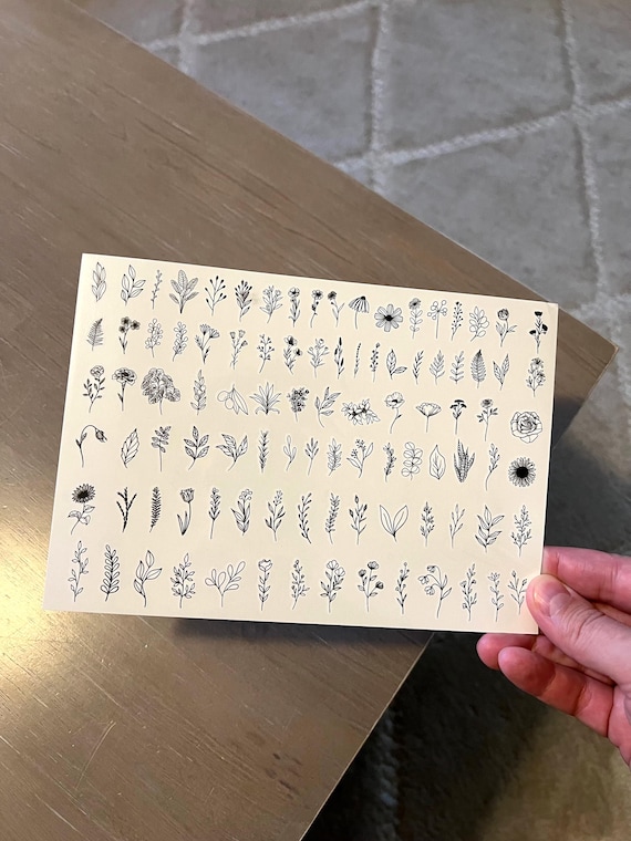 Tiny Botanical Temporary Tattoos Set of 96, Small Floral Leaf Fake Tattoos, Minimalist Waterproof Designs for Women