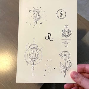 Temporary tattoo, 7 Leo horoscope temp tattoos for women and men. Original art tattoo design