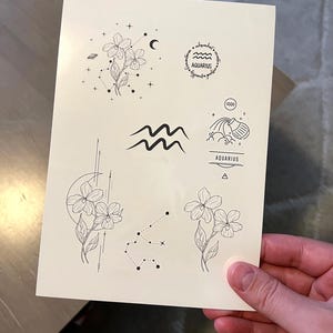 Temporary tattoo, 7 Aquarius horoscope temp tattoos for women and men. Original art tattoo design