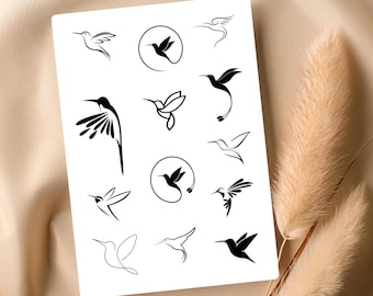 13 Small Hummingbird Temporary Tattoos – Minimalist Black Ink Bird Designs