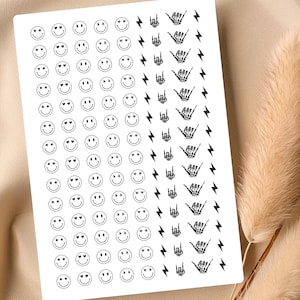 126 Tiny Smiley and Rock Face Temporary Tattoos – Mini Fun Black Ink Tats for Women and Men – Cute Rock Band and Emoticon Stickers