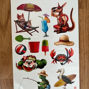 Kids temporary tattoos (12 small tattoos) | Animals at the beach theme tattoos