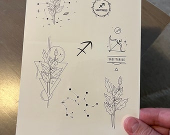 Temporäres Tattoo, 7 Schütze Horoskop Temp Tattoos für Frauen und Männer. Original Kunst Tattoo Design