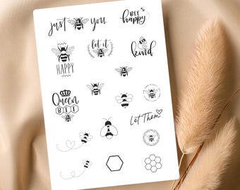 Bee Temporary Tattoos – Realistic Black Ink Designs with Quotes