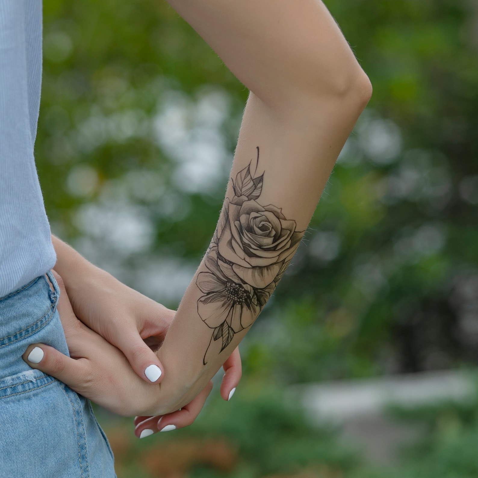 Temporary Tattoo Large Floral Temp Tattoos Realistic Black Etsy