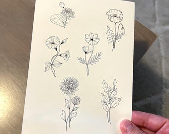 Birth Month Flower Temporary Tattoo Set, July-December