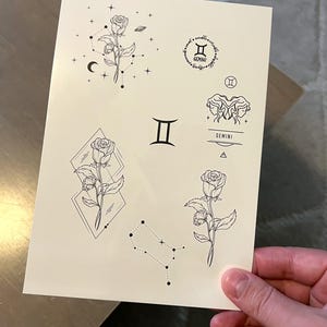 Temporary tattoo, 7 Gemini horoscope temp tattoos for women and men. Original art tattoo design