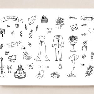 Wedding Temporary Tattoos – Bride & Groom, Rings, Cake, Love Icons – Minimalist Party Favor or Bridal Shower Gift