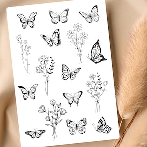 Temporary Tattoos – 16 Wildflower & Butterfly Designs | Realistic, Waterproof, Floral Body Art for Women and Men