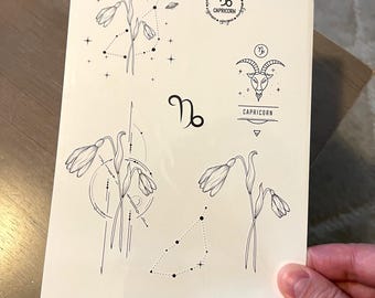 Temporary tattoo, 7 Capricorn horoscope temp tattoos for women and men. Original art tattoo design