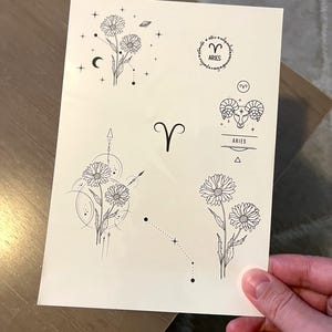 Temporary tattoo, 7 Aries horoscope temp tattoos for women and men. Original art tattoo design