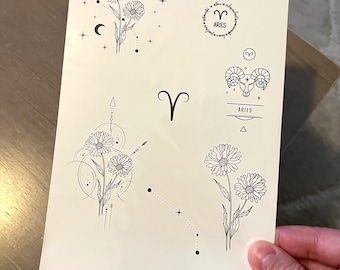 Temporary tattoo, 7 Aries horoscope temp tattoos for women and men. Original art tattoo design