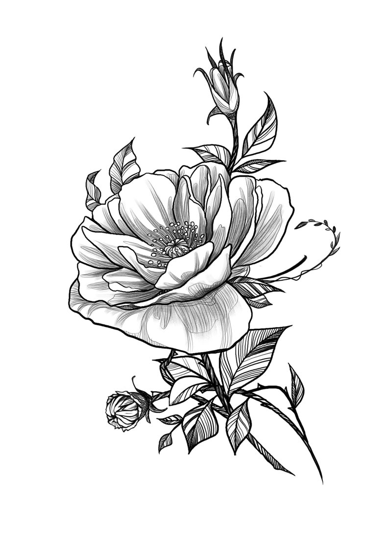 Temporary Tattoo Large Floral Temp Tattoos Realistic Temp Etsy