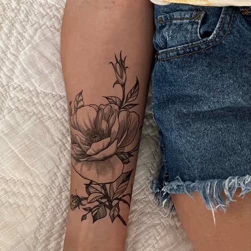Temporary Tattoo Large Floral Realistic Temp Tattoo for Etsy
