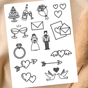 Wedding Temporary Tattoos – Bride & Groom, Cake, Rings, Love, Party – Fun Custom Party Favors for Guests, Bridal Shower, Bachelorette