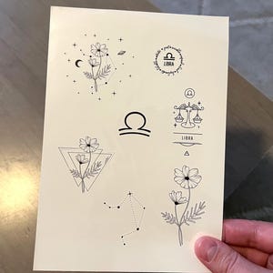 Temporary tattoo, 7 Libra horoscope temp tattoos for women and men. Original art tattoo design