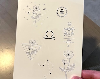 Temporary tattoo, 7 Libra horoscope temp tattoos for women and men. Original art tattoo design