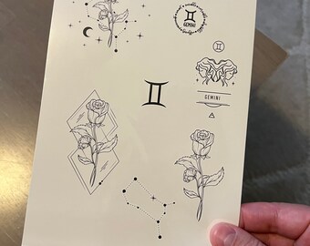 Temporary Tattoo, 7 Gemini Horoscope Temp Tattoos for Women and Men.  Original Art Tattoo Design - Etsy Canada