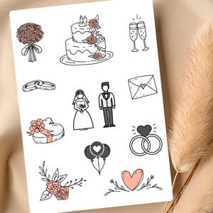 Wedding Temporary Tattoos – Bride & Groom, Cake, Rings, Love, Party – Fun Custom Party Favors for Guests, Bridal Shower, Bachelorette