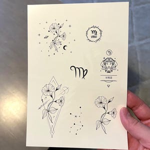 Temporary tattoo, 7 Virgo horoscope temp tattoos for women and men. Original art tattoo design