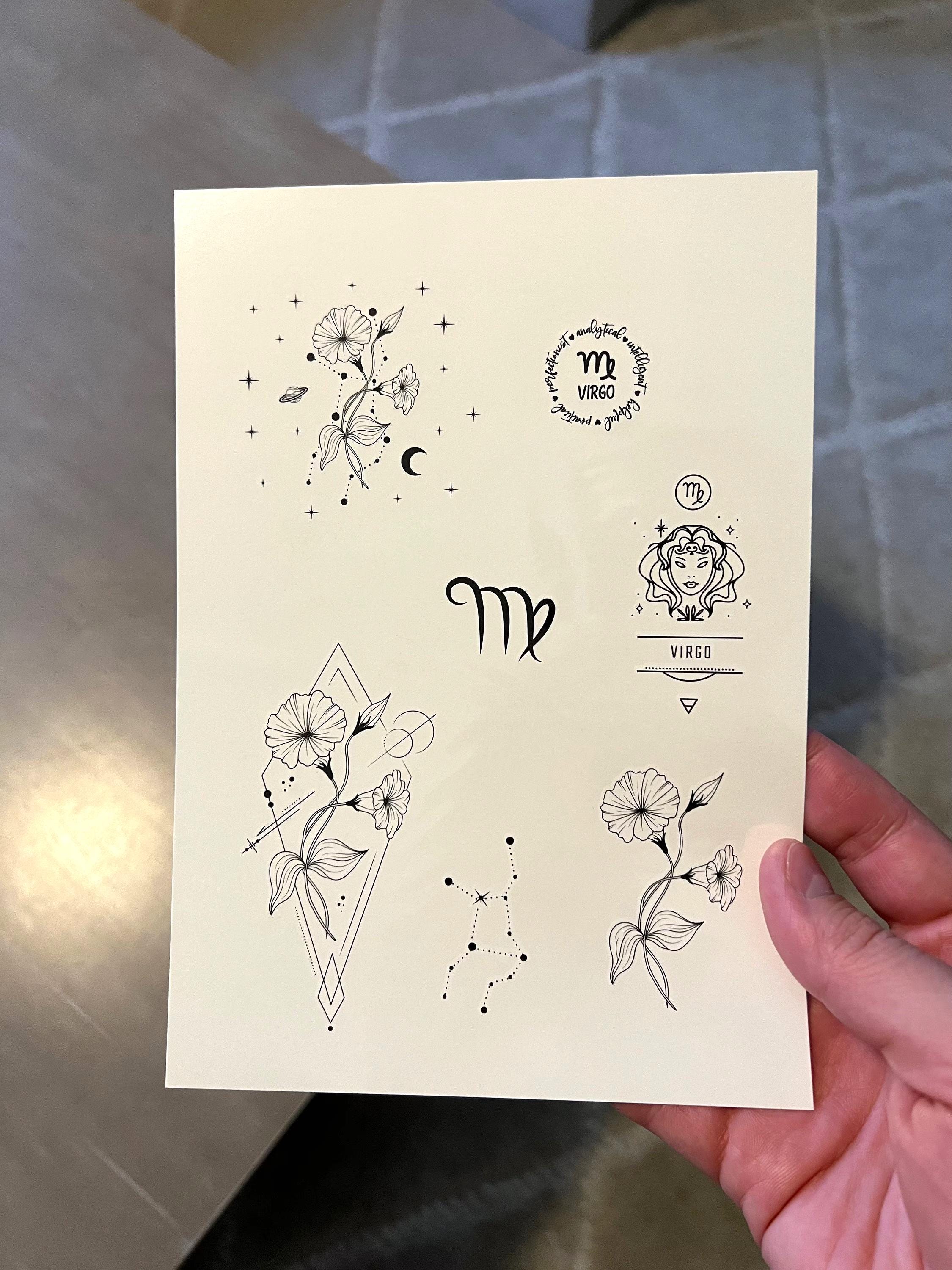 Temporary Tattoo, 7 Virgo Horoscope Temp Tattoos for Women