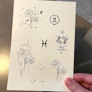 Temporary tattoo, 7 Pisces horoscope temp tattoos for women and men. Original art tattoo design