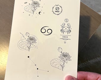 Temporary tattoo, 7 Cancer horoscope temp tattoos for women and men. Original art tattoo design