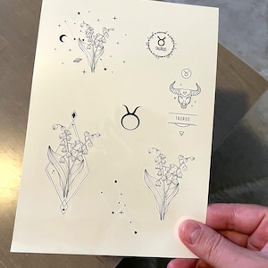 Temporary tattoo, 7 Taurus horoscope temp tattoos for women and men. Original art tattoo design