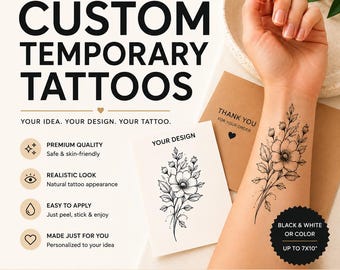 Custom Temporary Tattoos – Personalized Tattoo Design – Custom Fake Tattoos – Waterproof & Skin-Safe – Made to Order