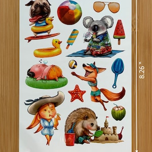 Kids temporary tattoos (14 small tattoos) | Animals at the beach theme tattoos