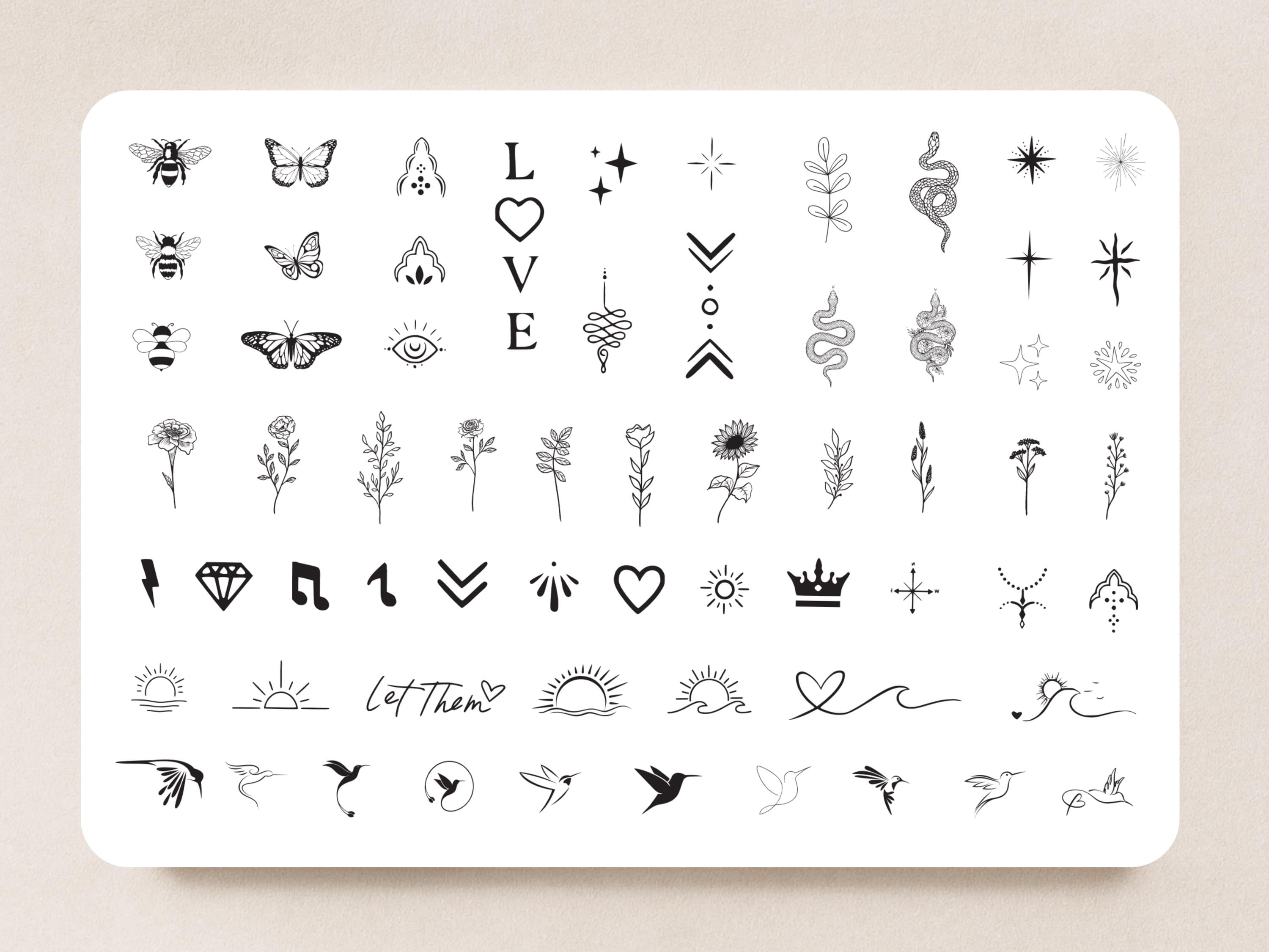 65 Tiny Boho Temporary Tattoos – Minimalist Flowers, Waves, Snakes, Butterflies & More