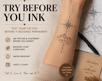 Try Before You Ink Temporary Tattoo – Test Your Tattoo Design Before Getting Tattooed – Custom Tattoo Preview