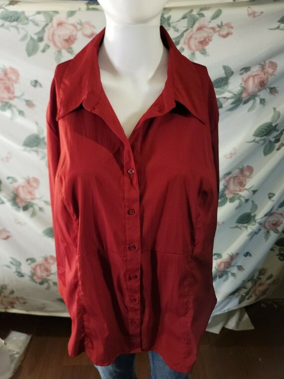 Womens Burgundy Long Sleeve Button 