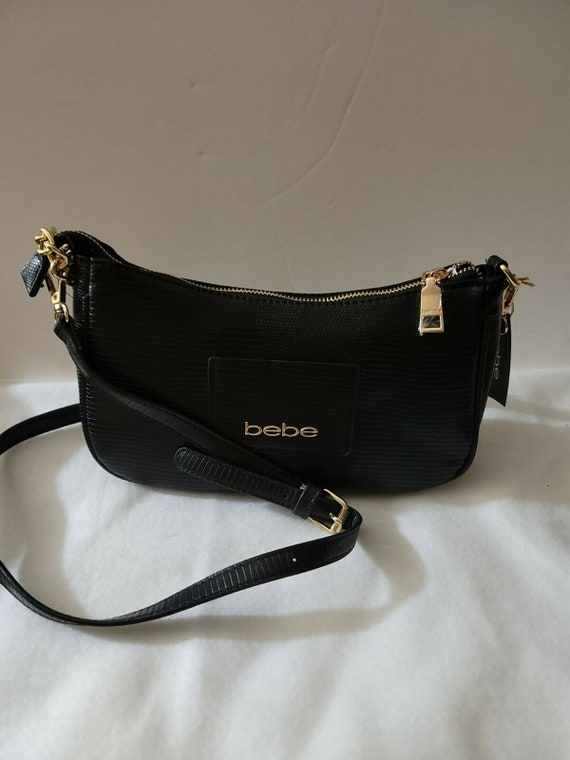 Bebe Black Fabiola Sm Shoulder Bag Nwt Logo Front Faux Croc Etsy India