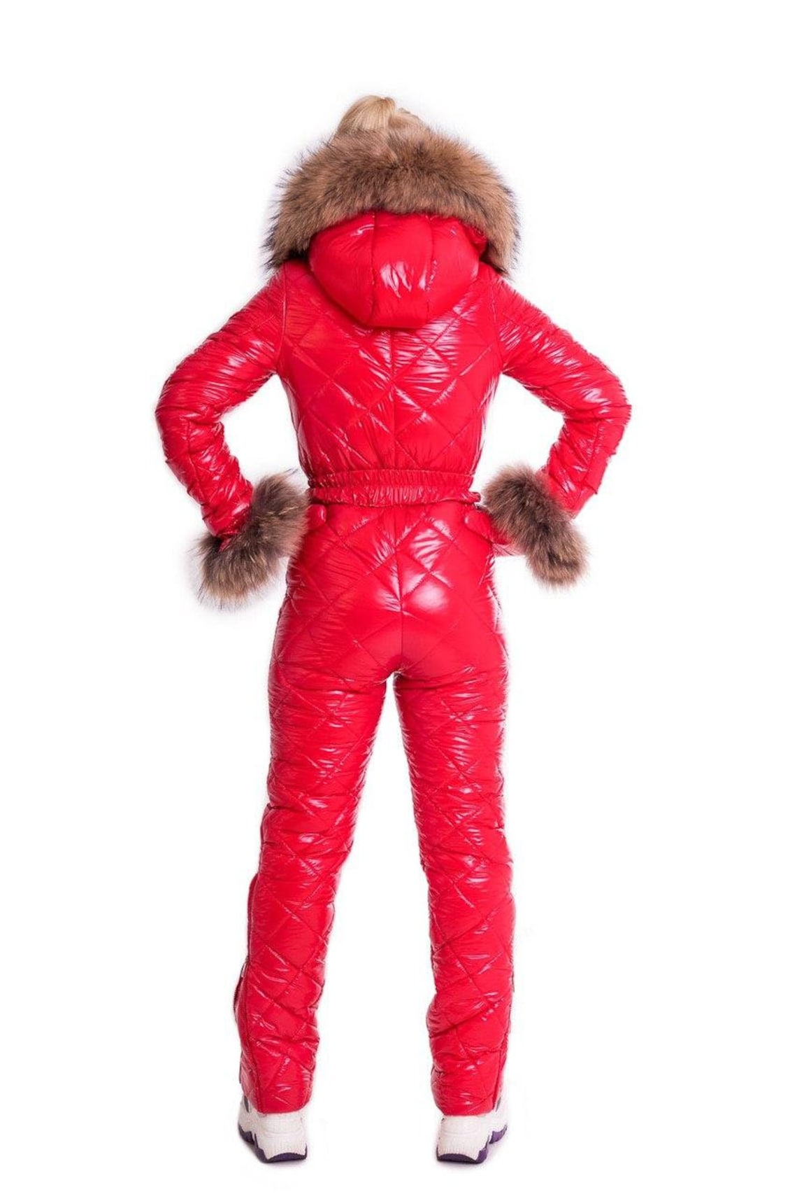 Ski Suit Women red with fur Women Snowsuit onepiece Etsy