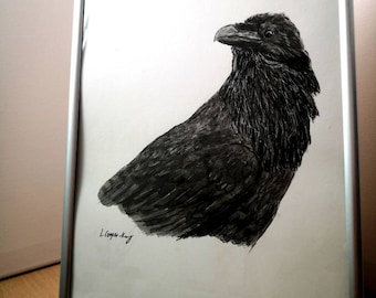 Original A4 Raven pen and ink drawing on 220g heavy cartridge paper