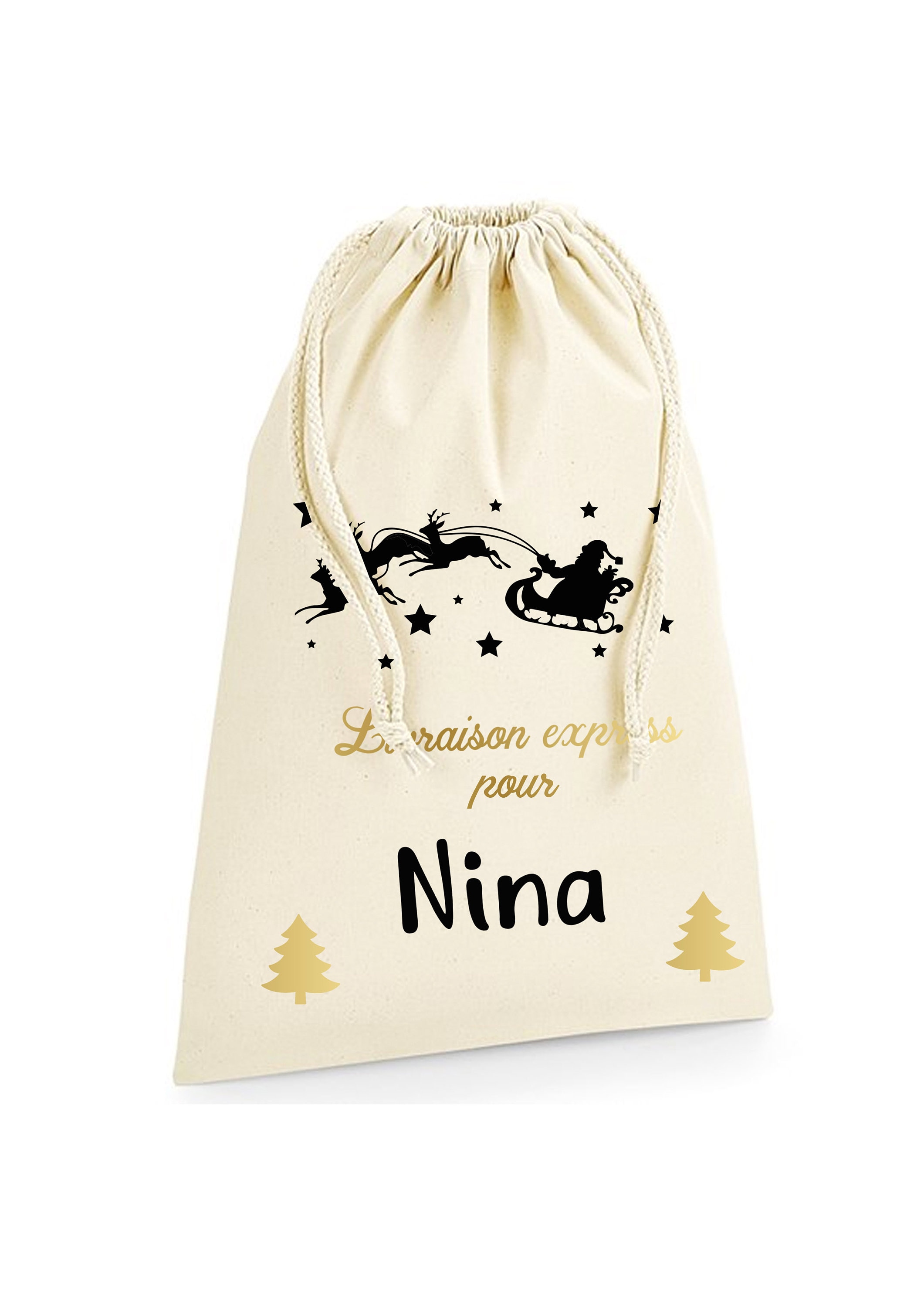 Hotte de Noël, Traineau Du Père Noël , Prénom à Personnaliser Sac Emballage Cadeau
