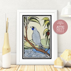 Kokako - New Zealand Native Bird - Large Print from original lino print design, Digital Download Format, Print at home, NZ Art