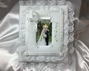 Album photo de mariage en tissu blanc