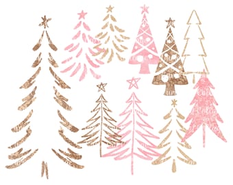 Pink Christmas Trees Clip Art Set Sublimation 300 DPI PNG with Transparent Background