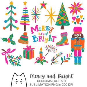 Vrolijk en helder, Kerstmis PNG, Vakantie Clip Art, Sublimatie PNG, Leuke Kerst, Kids Kerstmis, Digitale Download Commercieel Gebruik