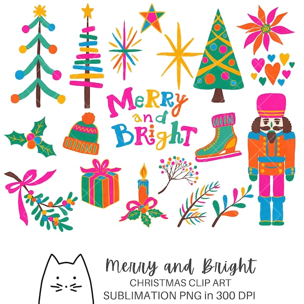 Merry and Bright, Christmas PNG, Holiday Clip Art, Sublimation PNG, Fun Christmas, Kids Christmas, Digital Download Commercial Use