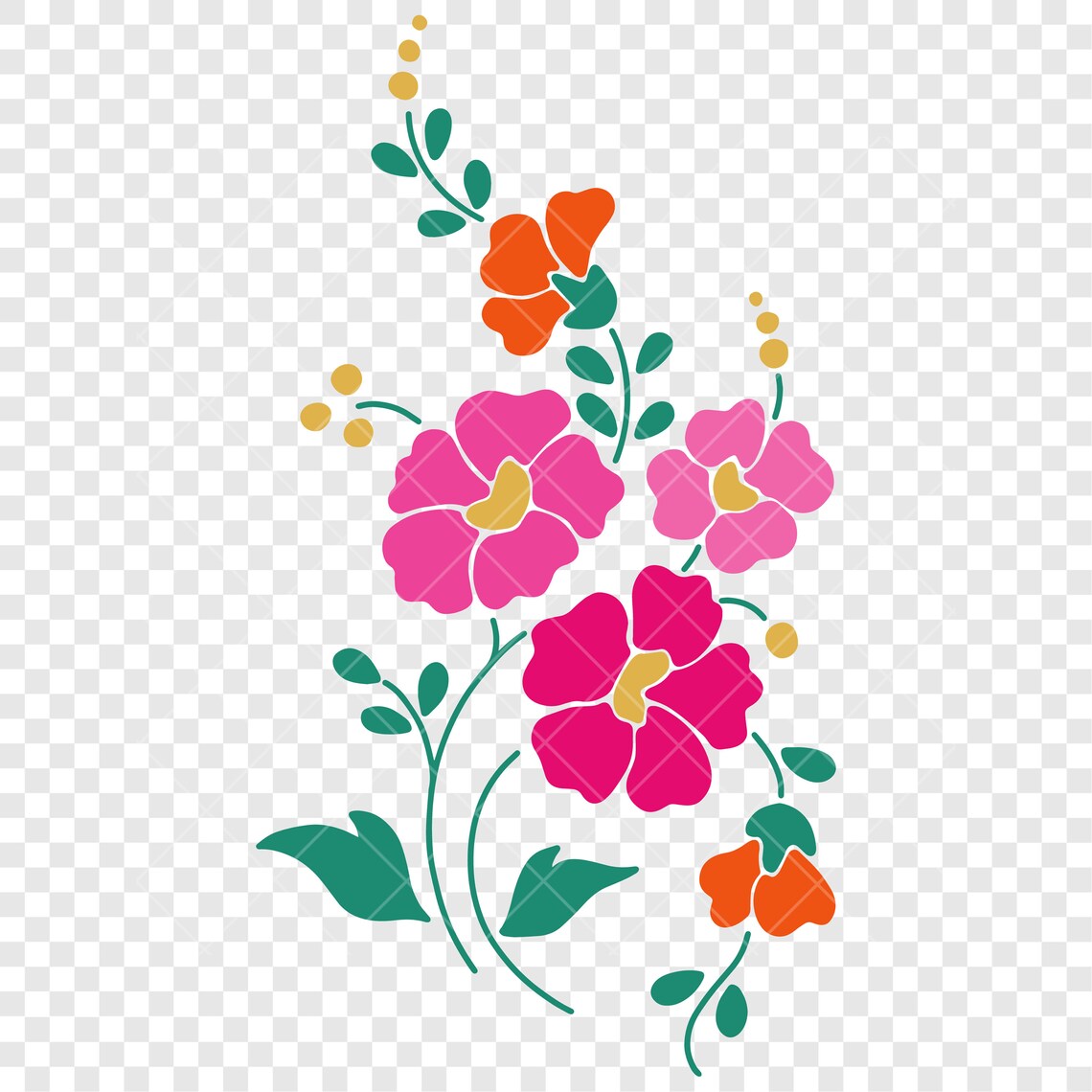 Flower Spray SVG Cut File PNG Clip Art Pink and Orange Flowers Etsy