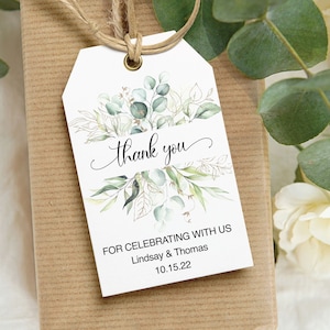 Etichette di ringraziamento modificabili, Etichette regalo stampabili, Etichette bomboniere, Baby shower, genere neutro, eucalipto, Foglie acquerello, Verde oro