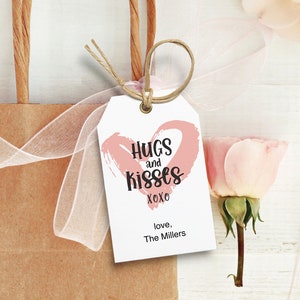 Bewerkbare cadeau-tag, afdrukbare tag, knuffels en kusjes, xoxo, Valentijnsdag cadeau-tags Instant Download cadeau-tag, bewerkbare sjabloon