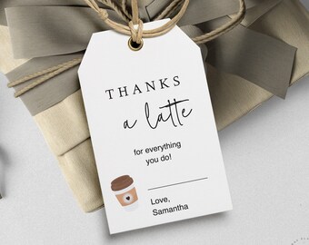 Grazie a un latte, Tag Tag regalo stampabili, Download istantaneo minimalista e modificabile